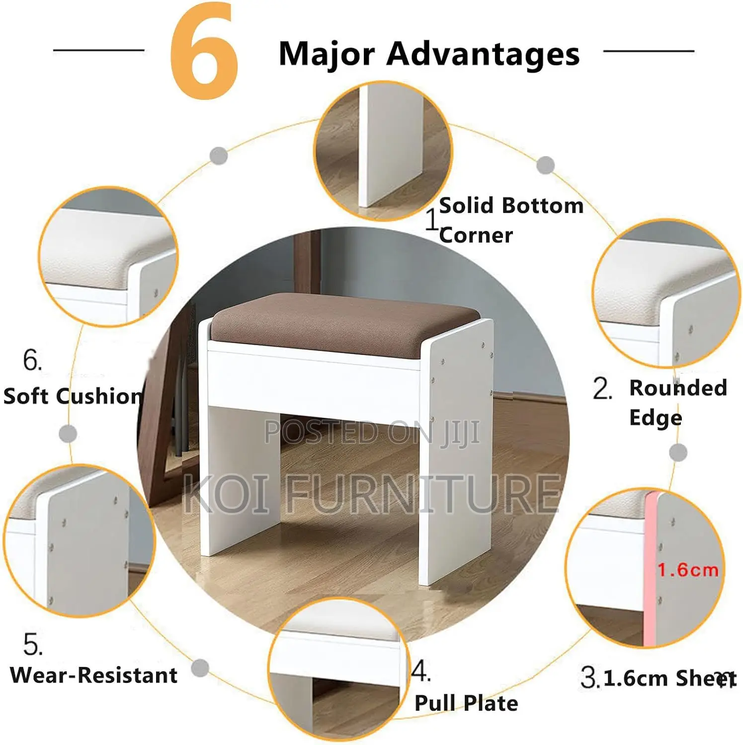 Vanity Stool : Upholstered Ottoman Stool With H-Shaped