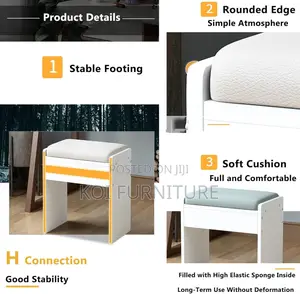 Vanity Stool : Upholstered Ottoman Stool With H-Shaped
