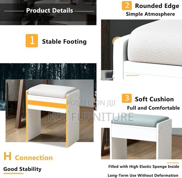 Vanity Stool : Upholstered Ottoman Stool With H-Shaped - thumbnail 5
