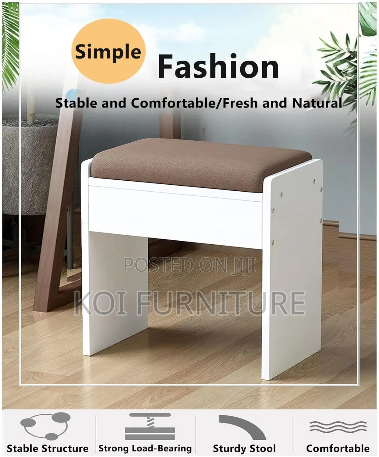 Vanity Stool : Upholstered Ottoman Stool With H-Shaped