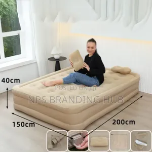 Inflatable Queen Size Airbed Mattress With In Built Pump 2 Pillows Zy