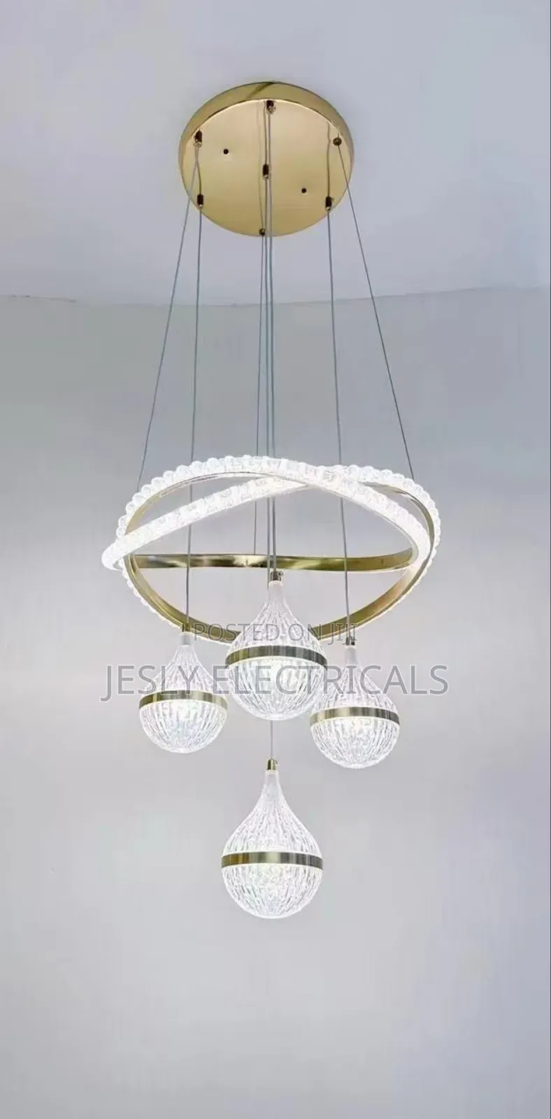 Modern Golden 4-Light Curl Pendant Chandelier