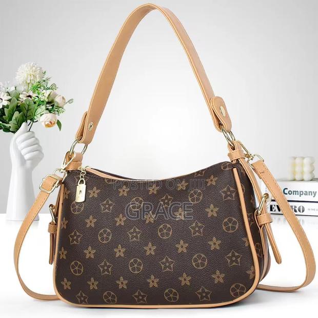 Brown Monogram Canvas Shoulder Bag With Leather Trim Gold Hand Ware - thumbnail 3