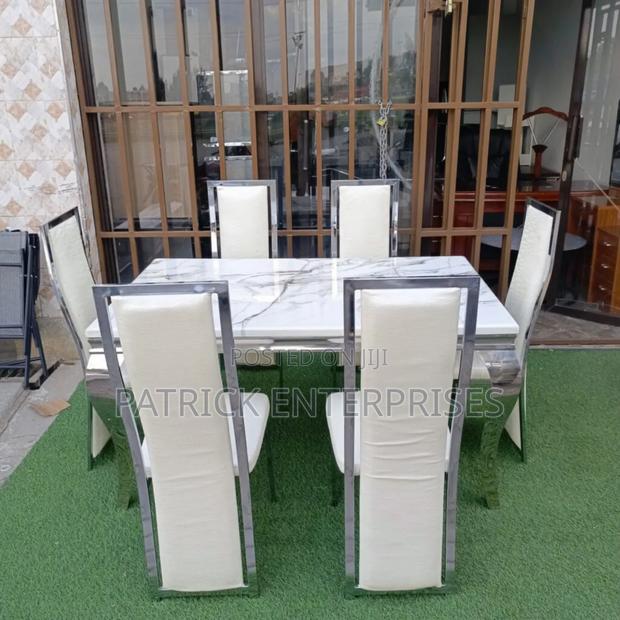 Imported Modern Marble Dining Table 6 Seater Silver