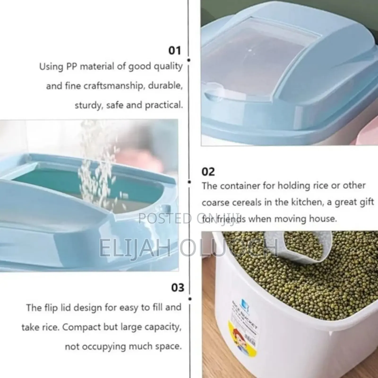 Plastic Cereal / Rice Buckets Now Available In Blue And Peach Cover