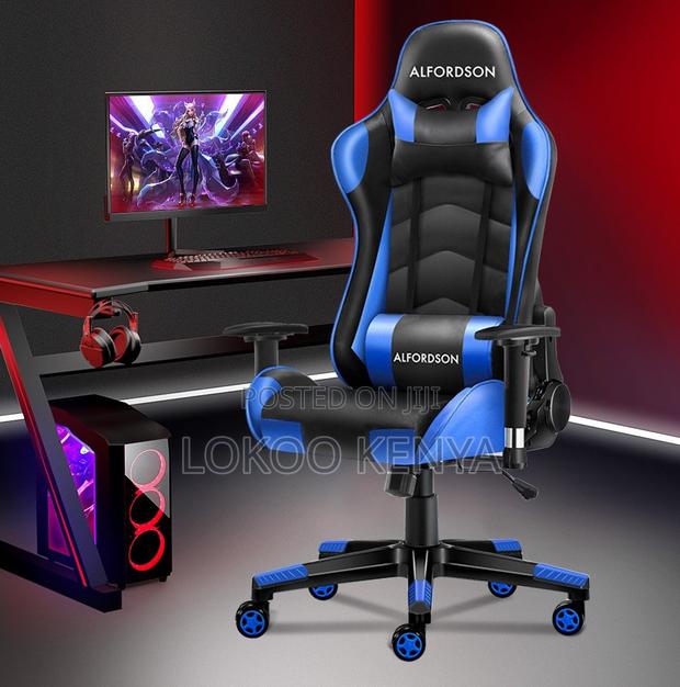 Gaming Chair; Ergonomic Leather Swivel Black-Blue Gaming Chair