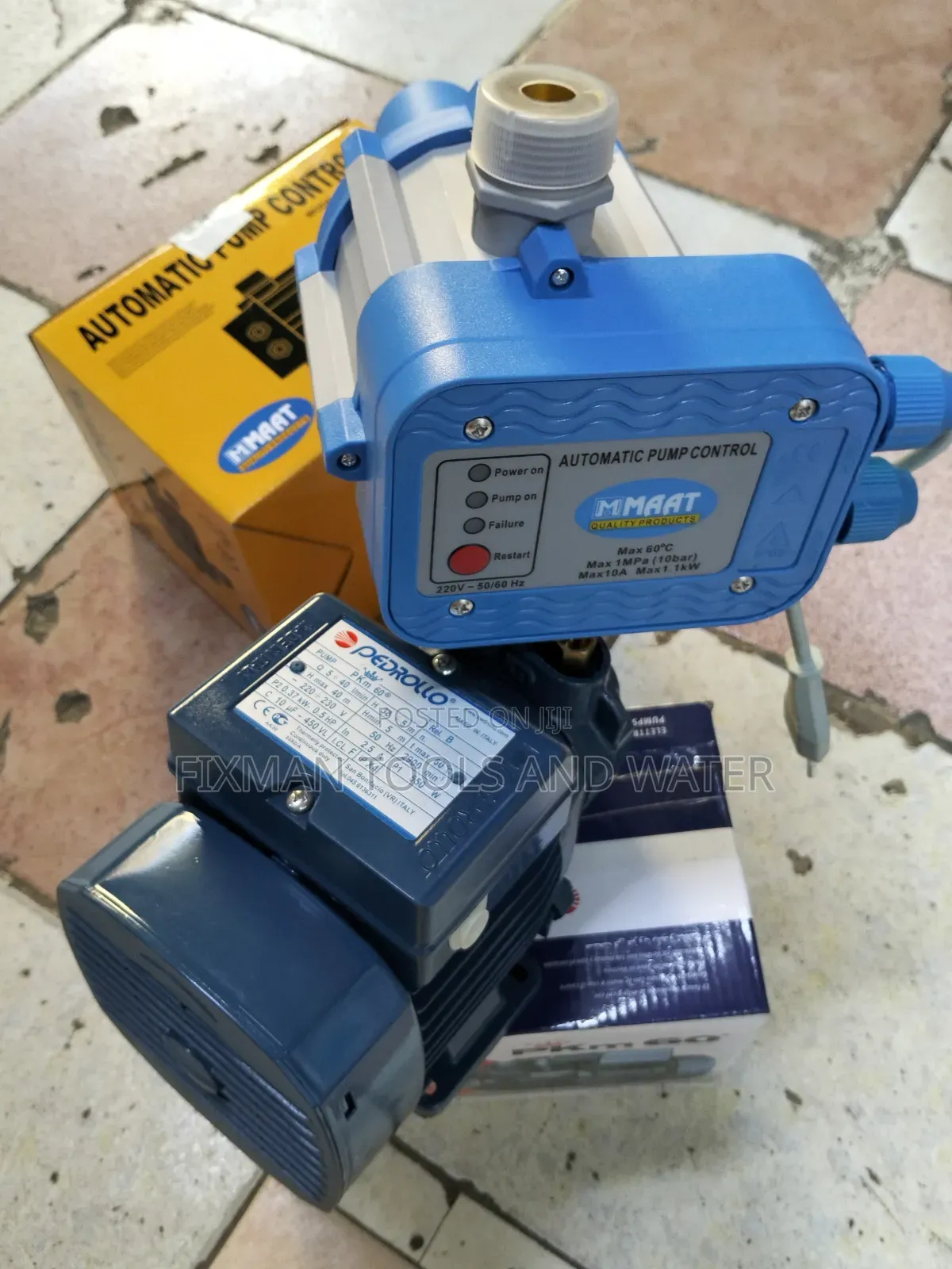 Domestic Pedrollo Water Pump 0.5 Hp 30m Head + Pressure Control Switch