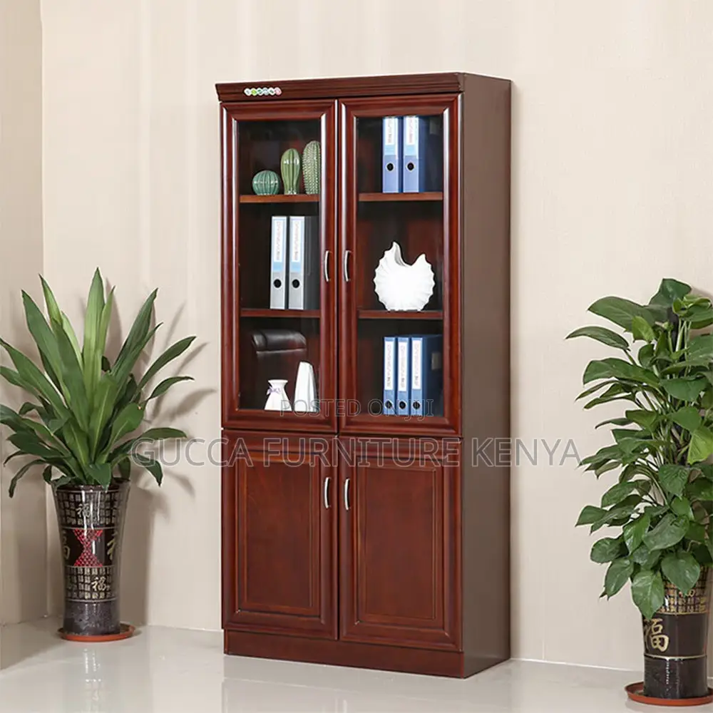 2-door Mahogany Glass Front Filling Cabinet
