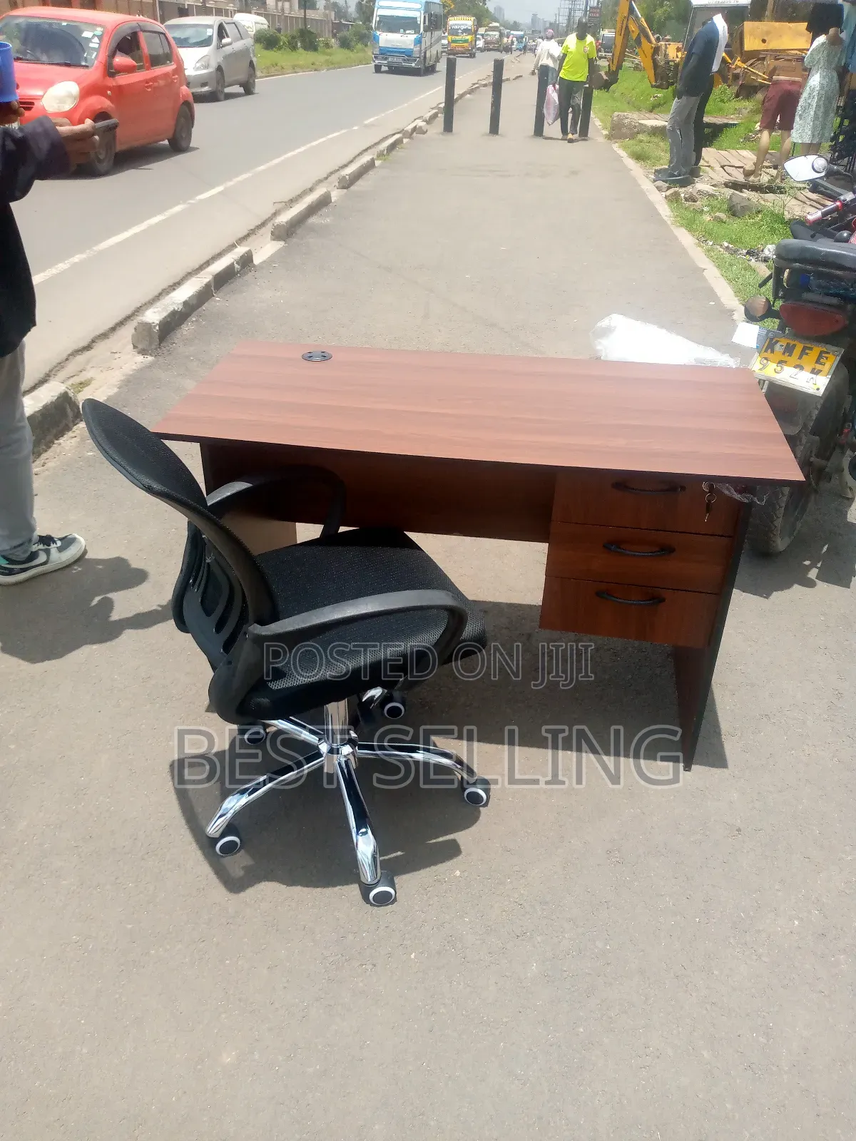 Modern Brown Office Desk and Mesh Office Chair