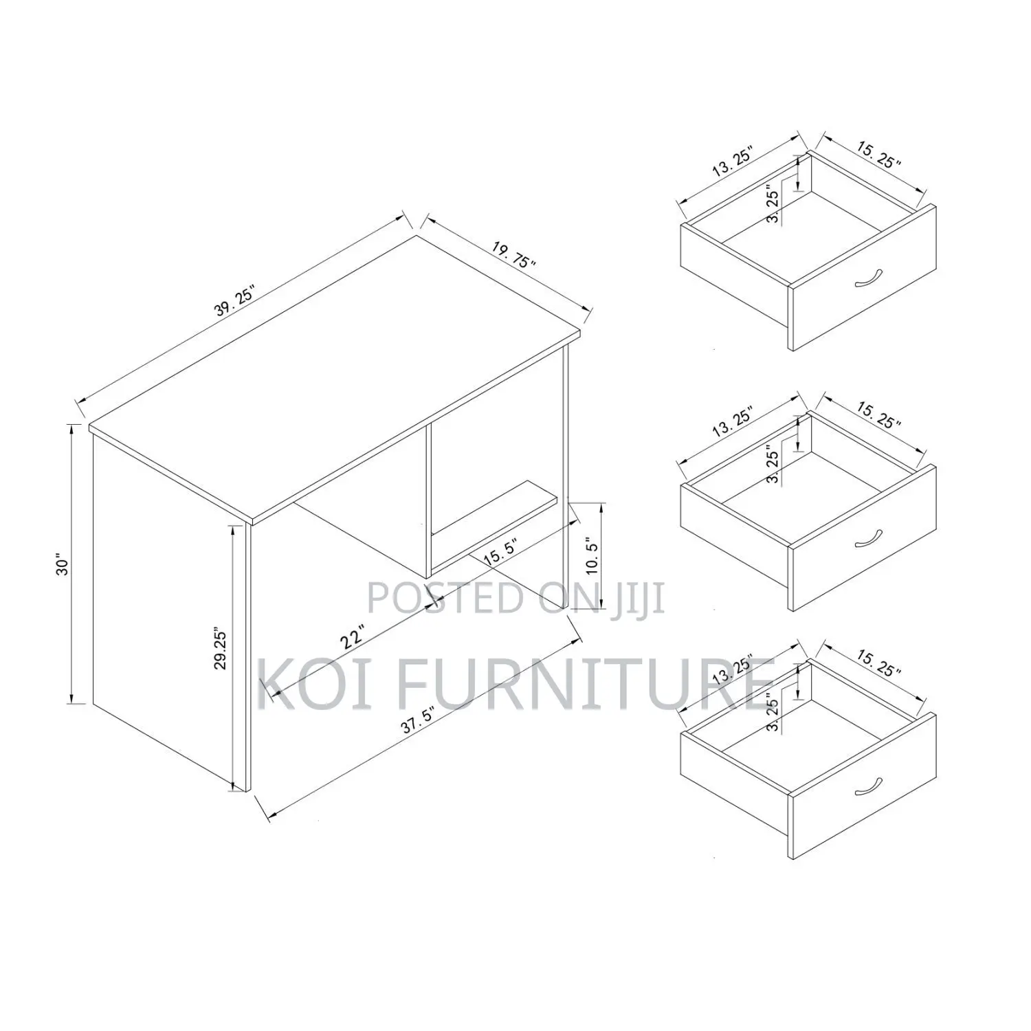 Office Desk : 90cm Office Study Desk With 3 Drawers,