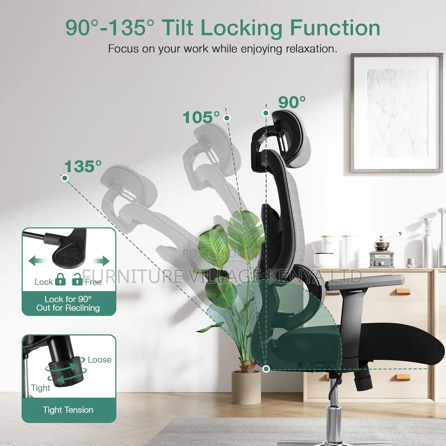 Office Seats: Mesh Office Chair With Adjustable Lumbar Support