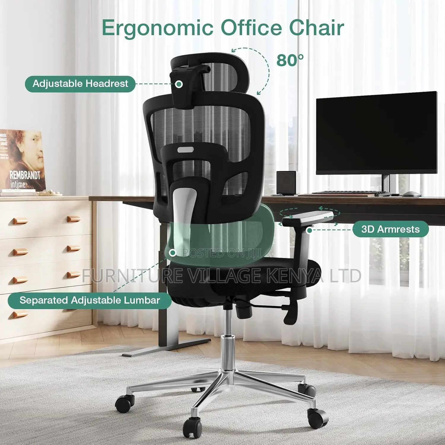 Office Seats: Mesh Office Chair With Adjustable Lumbar Support