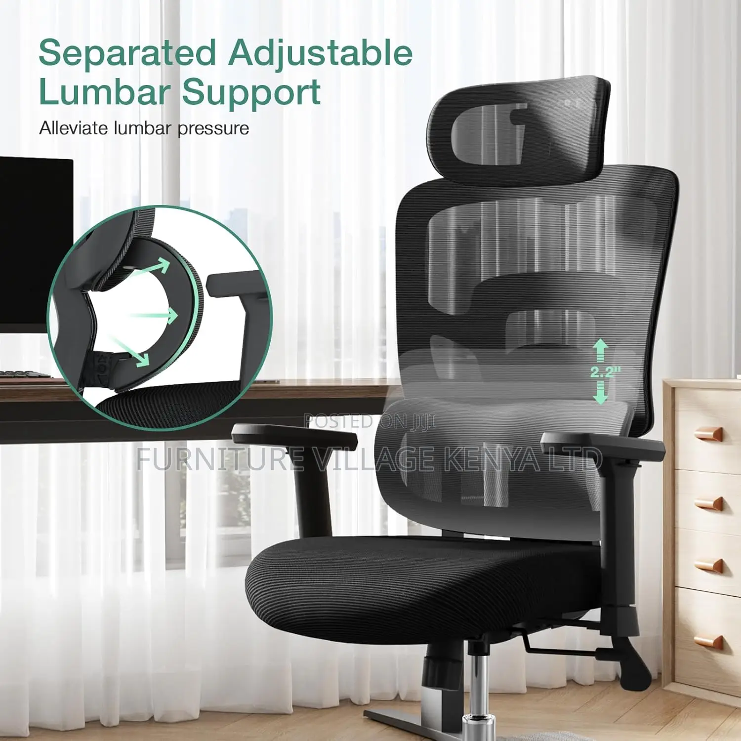 Office Seats: Mesh Office Chair With Adjustable Lumbar Support