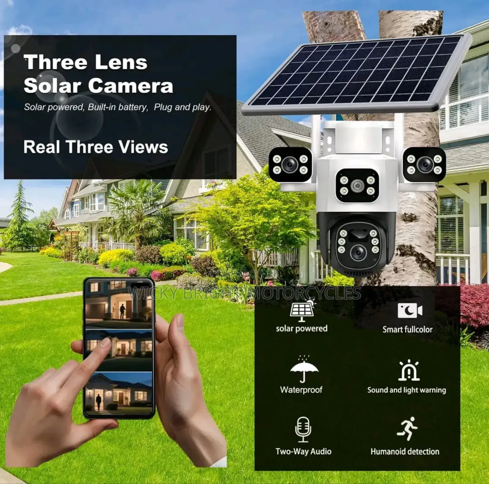 V380 4g Triple Lens Solar Ptz Security Camera