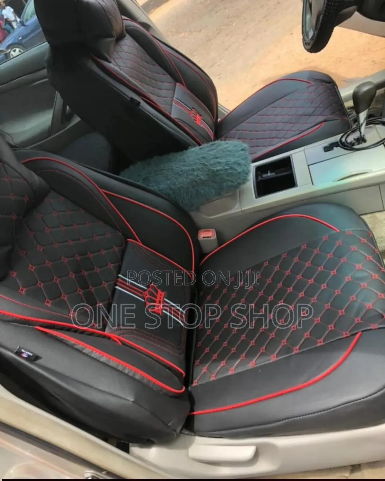 Black Red Stitched 5 Seater Seat Covers Pu Leather for Front Rear Seat