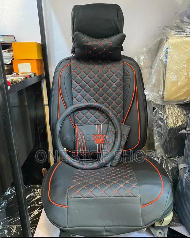 Black Red Stitched 5 Seater Seat Covers Pu Leather for Front Rear Seat