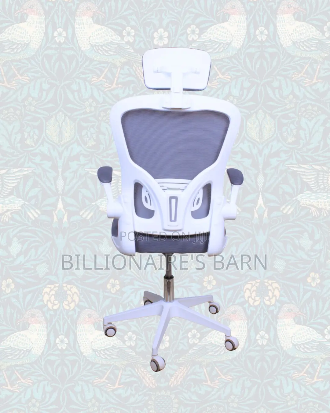 White Ergonomic Office Chair Flip Up Arms Adjustable Headrest