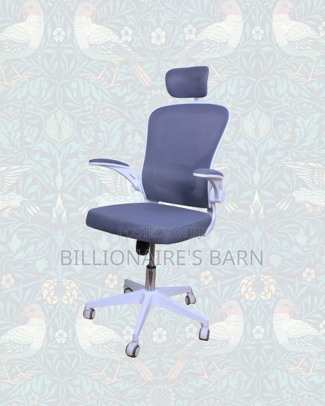 White Ergonomic Office Chair Flip Up Arms Adjustable Headrest