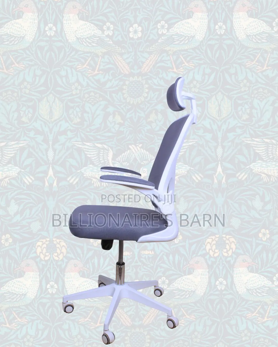 White Ergonomic Office Chair Flip Up Arms Adjustable Headrest