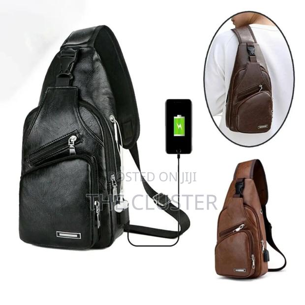 Fashion Men Chest Bag Pu Leather Usb Charging - thumbnail 2