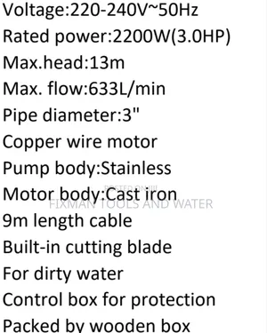 Total Sewage Pump 3hp 3" Drainage Water Pump 2200watts 633l/Min