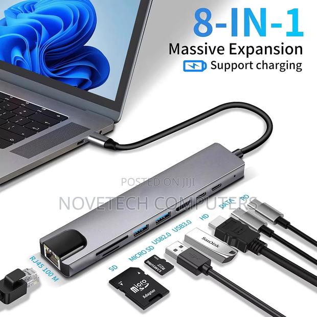 8 In 1 Usb C Hub Type C To 4k Hdtv Adapter With Rj45 Sdtf Card Reader
