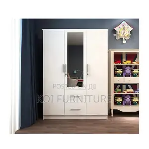 Home Wardrobe : 3-Door Wardrobe in White With Mirror and Doors