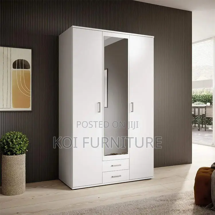 Home Wardrobe : 3-Door Wardrobe in White With Mirror and Doors