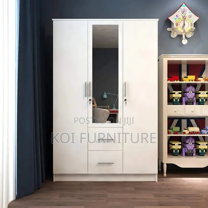 Home Wardrobe : 3-Door Wardrobe in White With Mirror and Doors