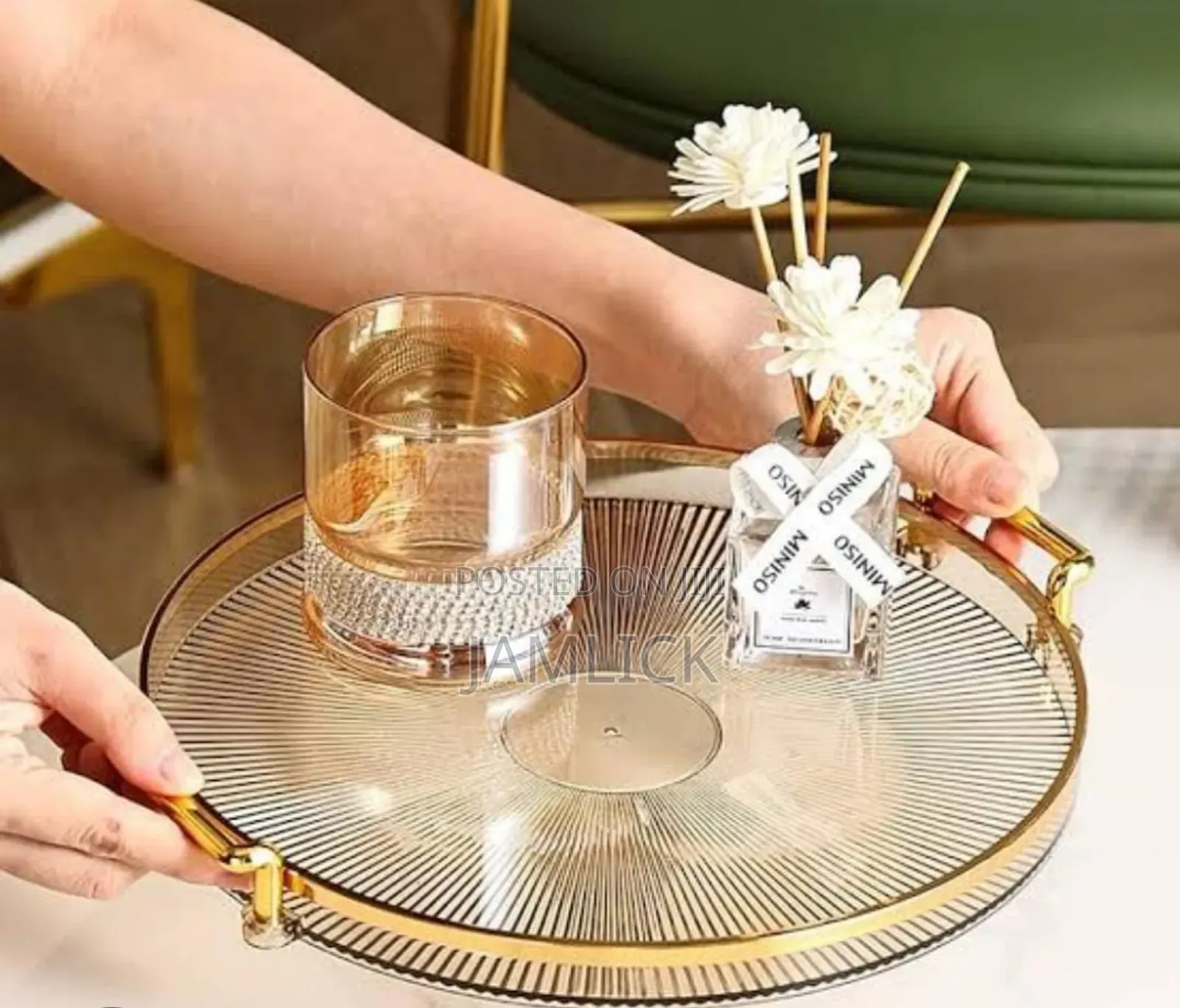 Decorative Acrylic Tray With Golden Handle - Pm