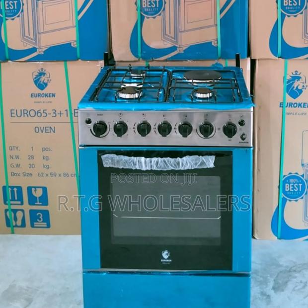 Euroken 60x65 Cooker – 3 Gas + 1 Electric, Double Heater Oven