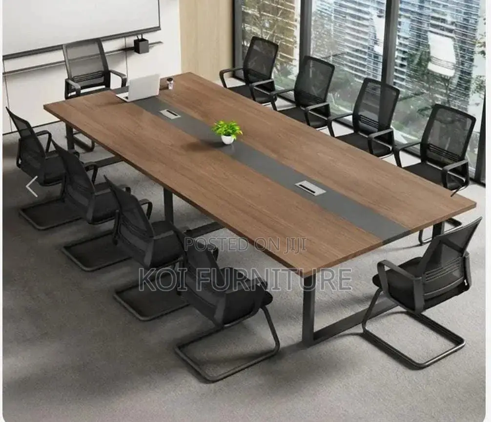 Office Table : 2400mm Modern Boardroom Table With Wood-Tone Top,
