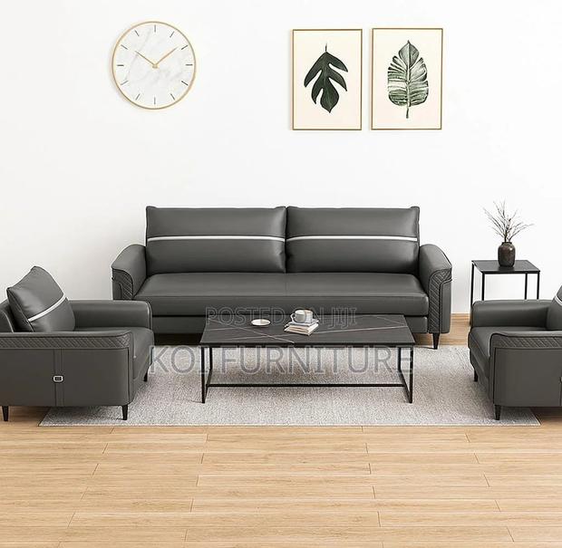 Office Sofa : Modern Grey Leatherette Reception Sofa Set
