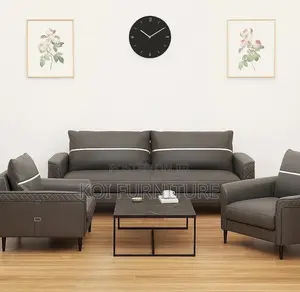 Office Sofa : Modern Grey Leatherette Reception Sofa Set