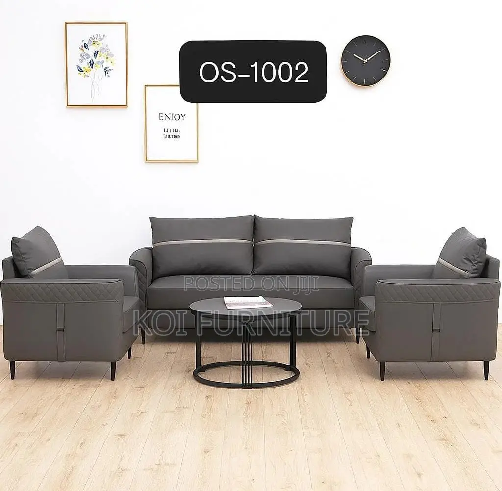 Office Sofa : Modern Grey Leatherette Reception Sofa Set