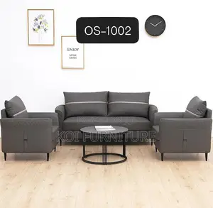 Office Sofa : Modern Grey Leatherette Reception Sofa Set