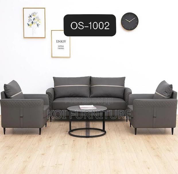 Office Sofa : Modern Grey Leatherette Reception Sofa Set - thumbnail 4