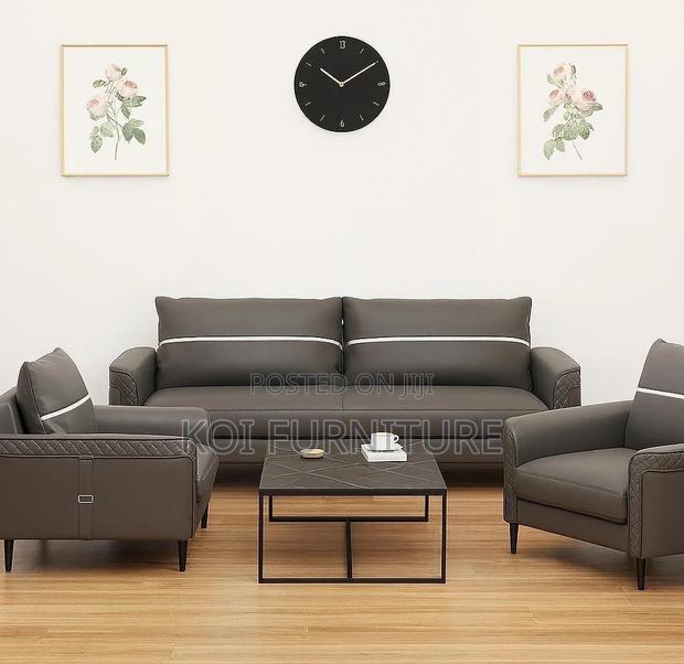 Office Sofa : Modern Grey Leatherette Reception Sofa Set - thumbnail 5