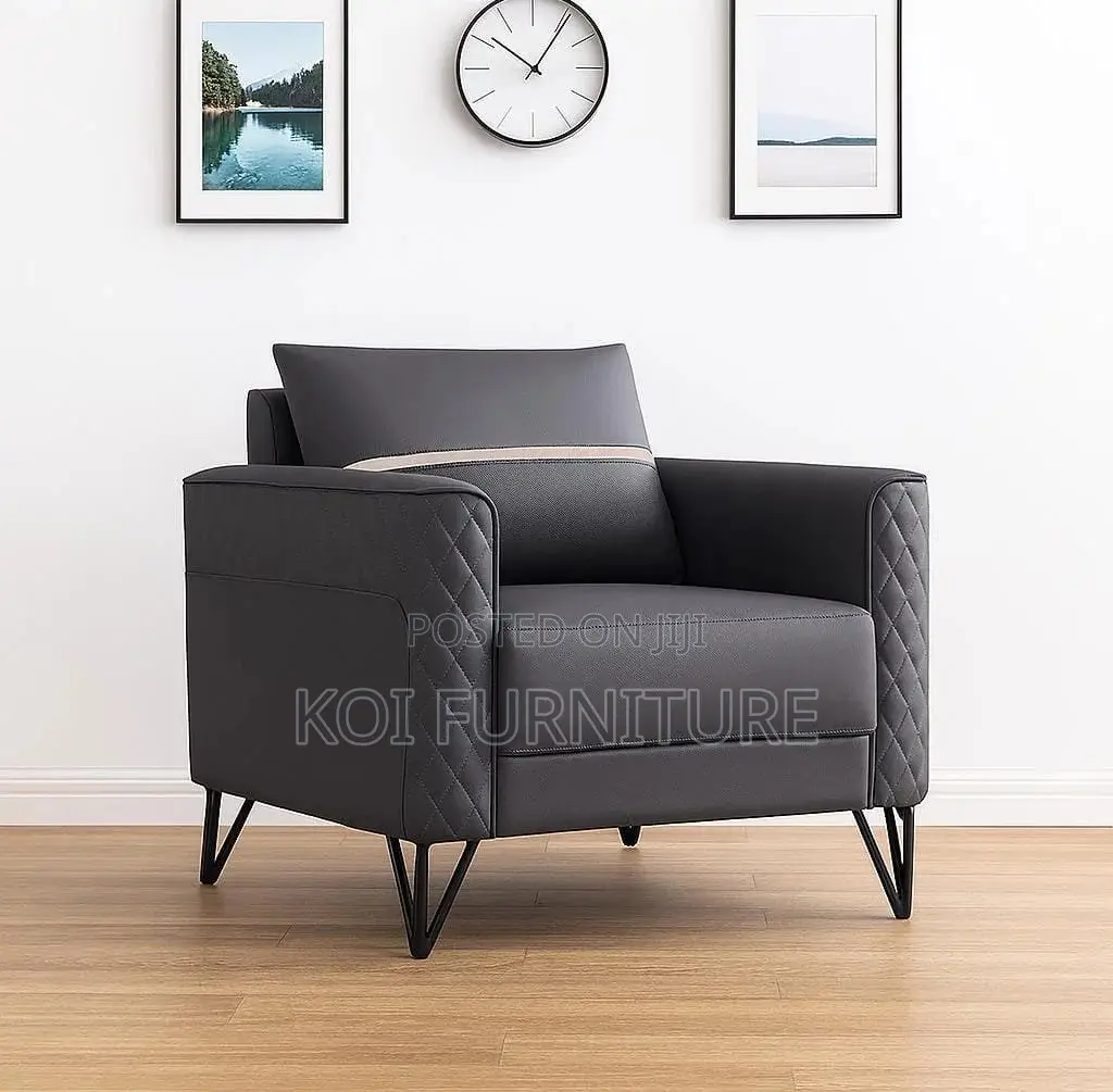 Office Sofa : Modern Grey Leatherette Reception Sofa Set