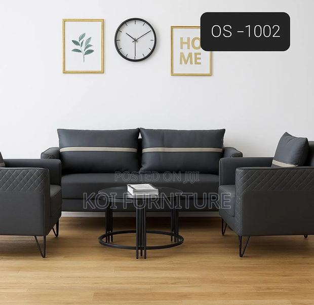 Office Sofa : Modern Grey Leatherette Reception Sofa Set - thumbnail 8