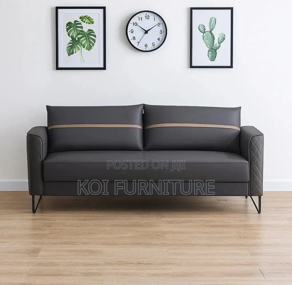 Office Sofa : Modern Grey Leatherette Reception Sofa Set