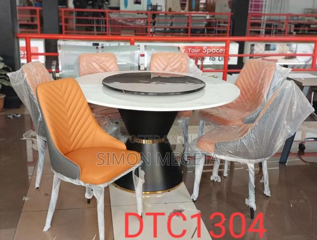 Executive Round Marble Glass Top Six Sitter Dinning Table