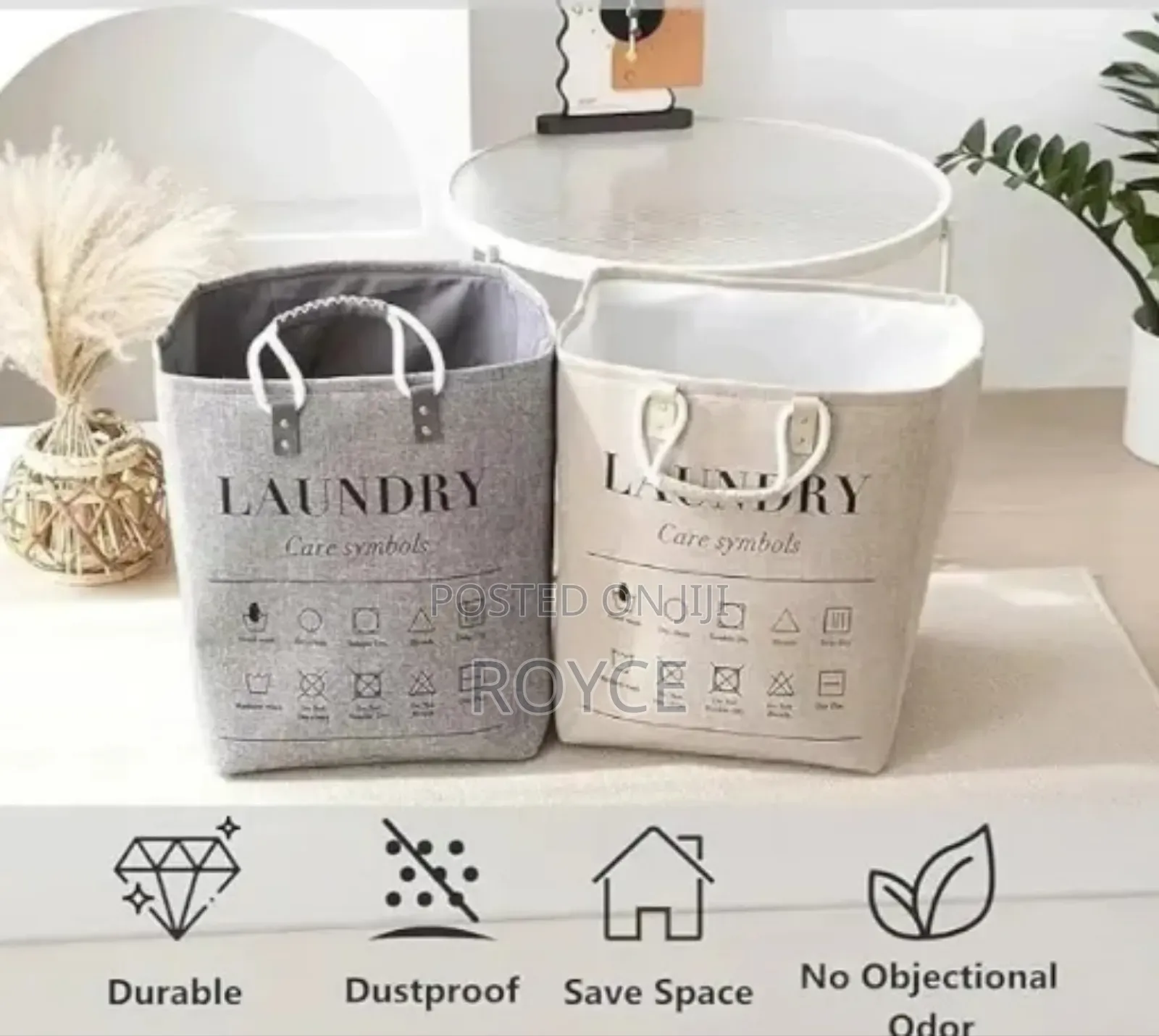 Collapsible Laundry Basket With Leather Handles