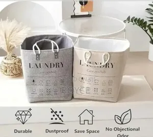 Collapsible Laundry Basket With Leather Handles