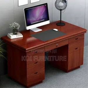 Office Desk : 1.4m Wooden Executive Desk With Dark Mahogany Finish