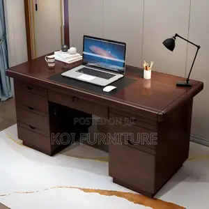Office Desk : 1.4m Wooden Executive Desk With Dark Mahogany Finish