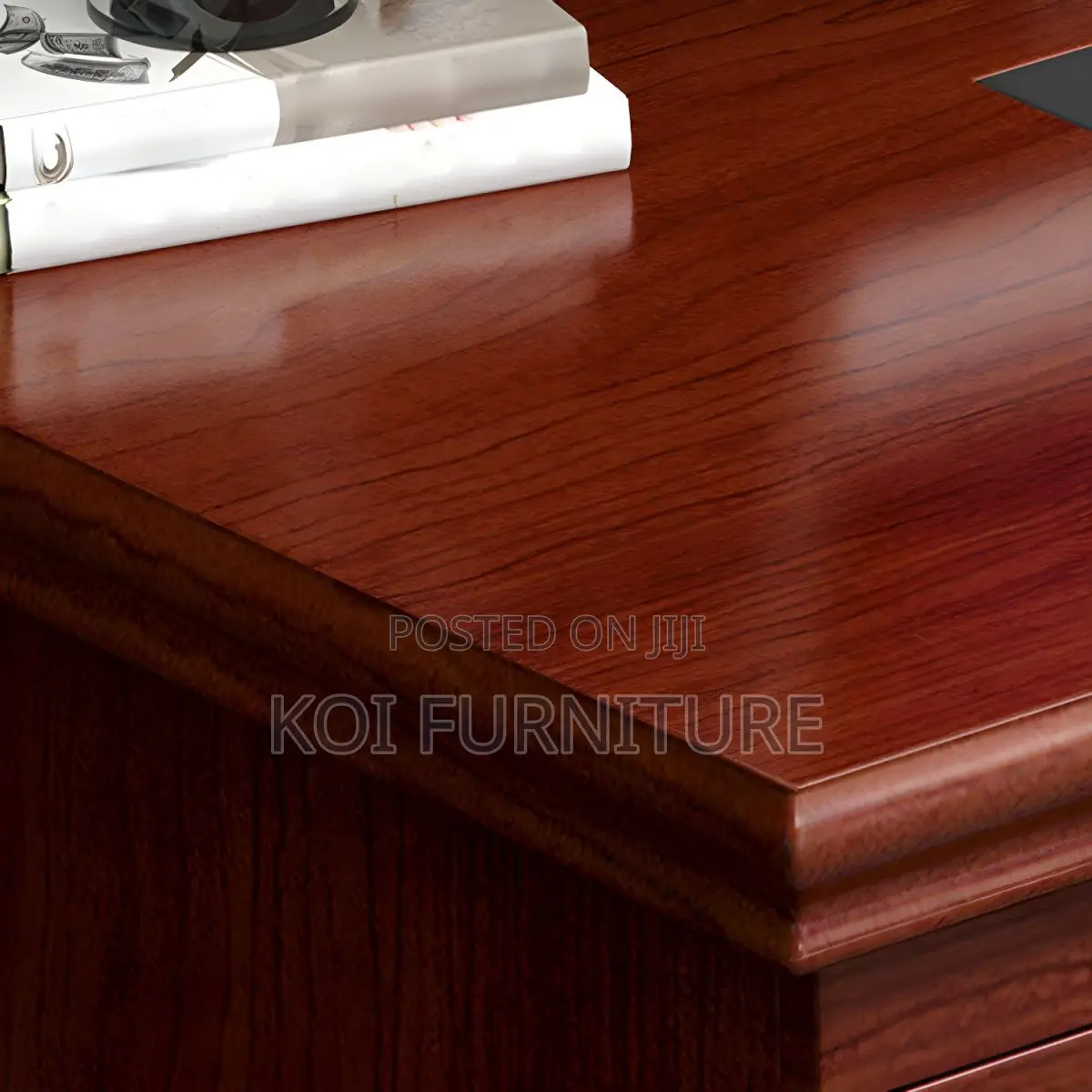 Office Desk : 1.4m Wooden Executive Desk With Dark Mahogany Finish