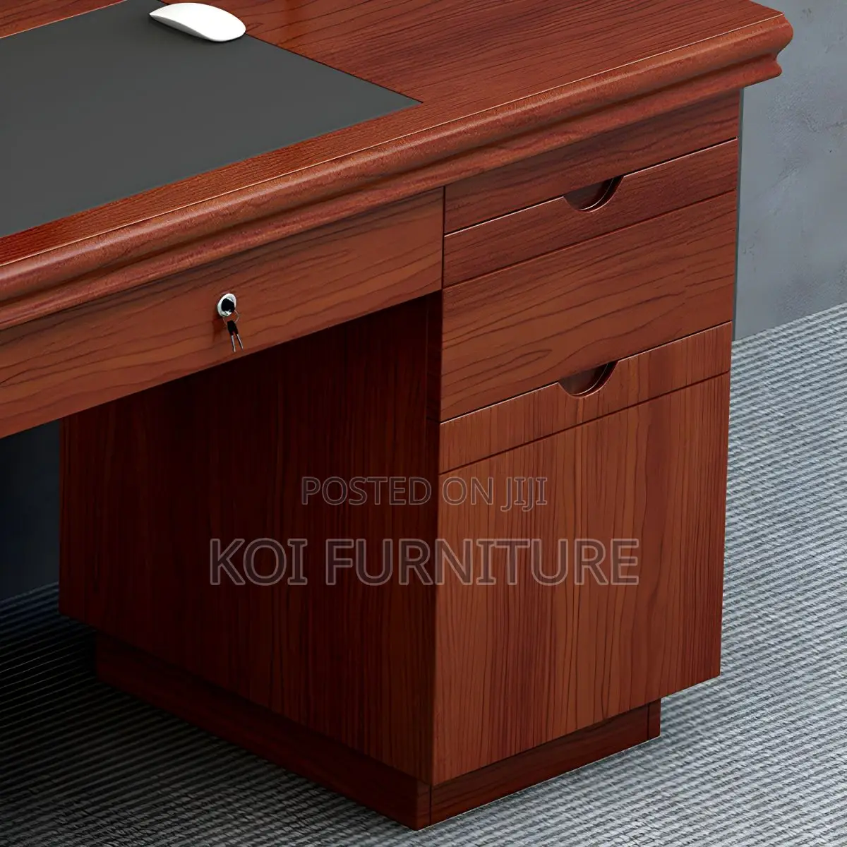 Office Desk : 1.4m Wooden Executive Desk With Dark Mahogany Finish