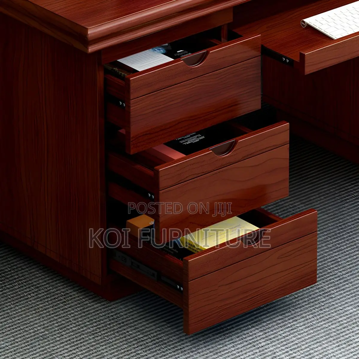 Office Desk : 1.4m Wooden Executive Desk With Dark Mahogany Finish