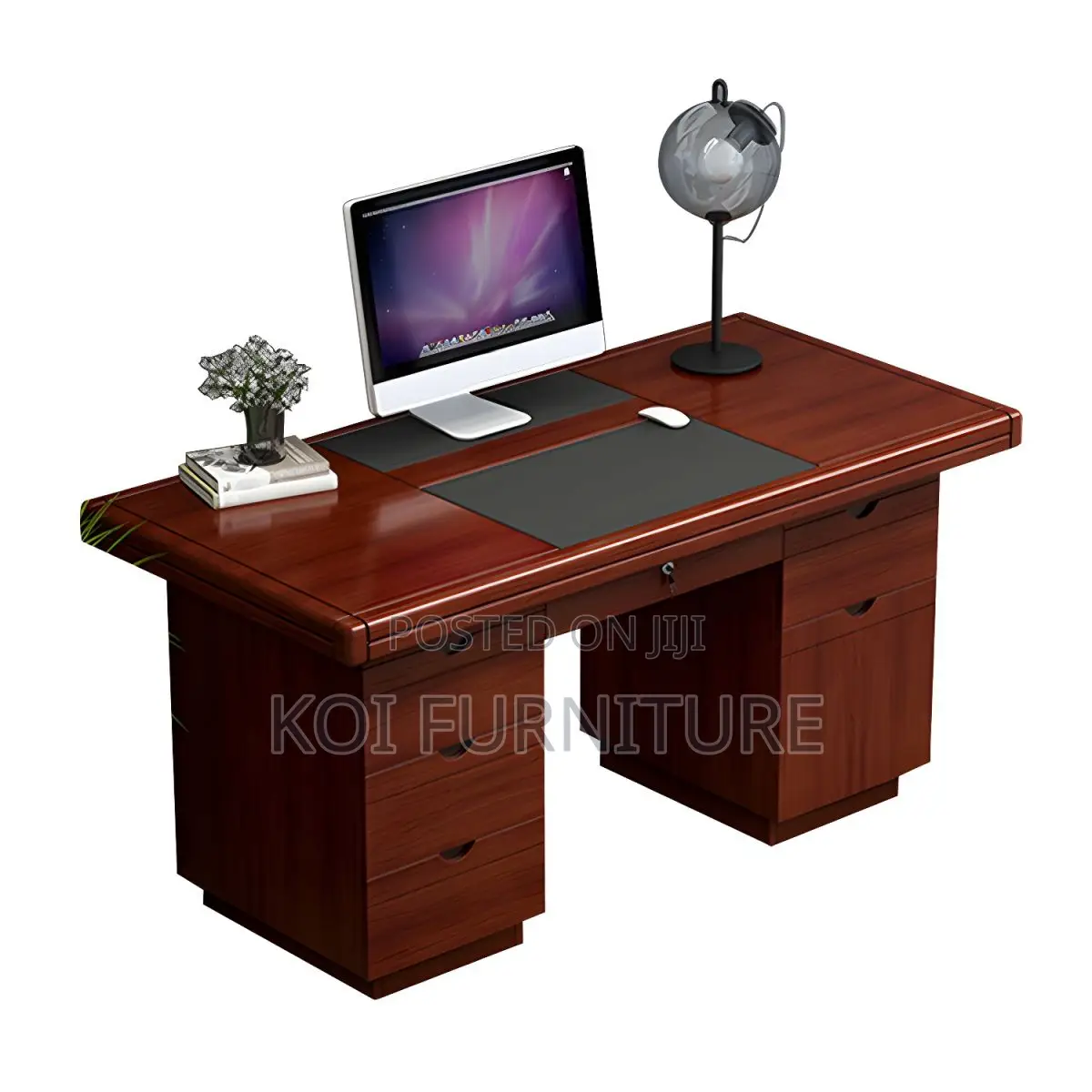 Office Desk : 1.4m Wooden Executive Desk With Dark Mahogany Finish